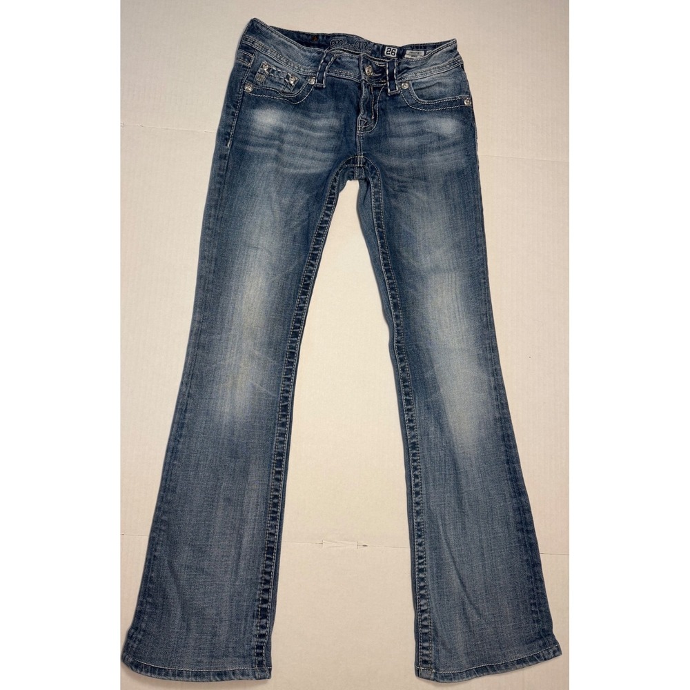 Miss Me Y2K Womens Bootcut Jeans Size 26 Medium Wash Blingy Low Rise Embellished - Picture 2 of 12